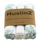 MuslinZ Bamboo/Organic Cotton Muslin Squares AQUA LEAF