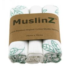MuslinZ Bamboo/Organic Cotton Muslin Squares AQUA LEAF