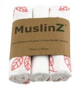 MuslinZ Bamboo/Organic Cotton Muslin Squares CORAL LEAF