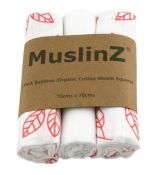 MuslinZ Bamboo/Organic Cotton Muslin Squares CORAL LEAF